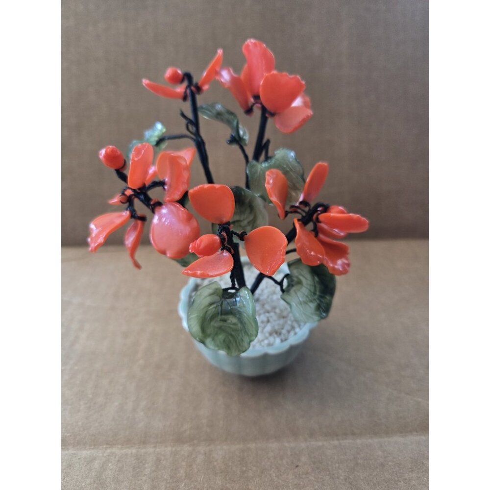 Vintage Glass Tangerine Bonsai Tree‎ Lucky Chinese Feng Shui Celadon Pot